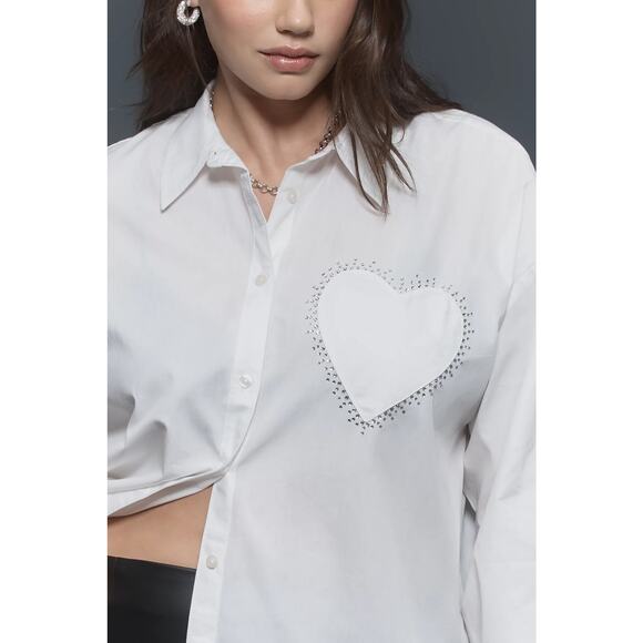 nwt ANTHROPOLOGIE MAEVE sz 2X The Bennet Button Down: Heart Pocket Edition - Picture 2 of 5